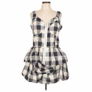 NWT! Yumi Plaid & Floral Cotton Zip Front Bubble Skirt Mini Dress. Size Large.